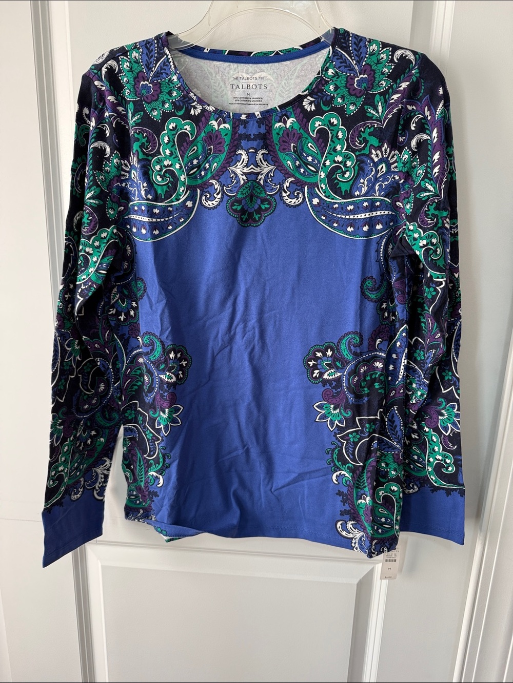Talbots Blue Paisley-Trim Long Sleeve Tee